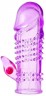 Фиолетовая насадка на фаллос с вибрацией и стимулятором клитора - 10 см.