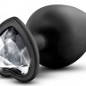 Черная анальная пробка с прозрачным стразом-сердечком Bling Plug Large - 9,5 см.