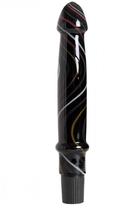 Чёрный вибромассажёр из стекла с красивыми волнами - 21 см.