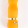 Оранжевый водонепроницаемый вибратор с кристаллами на пульте - 14 см.