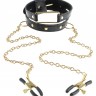 Чёрный с золотом ошейник с зажимами на соски Gold Collar and Nipple Clamps
