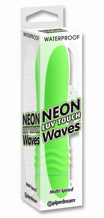 Зеленый вибромассажёр Neon Luv Touch Wave - 14 см.