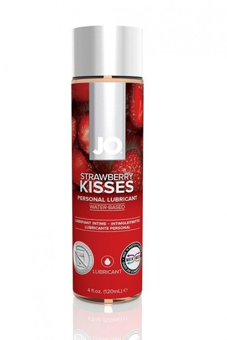 Лубрикант на водной основе с ароматом клубники JO Flavored Strawberry Kiss - 120 мл.