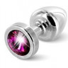 Серебристая пробка с малиновым кристаллом ANNI round Silver T1 Fuschia - 6 см.