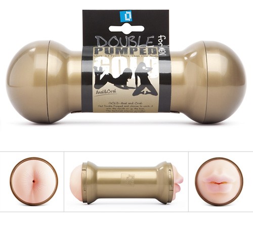 Двусторонний мастурбатор Double Pumped Gold - ротик и анус