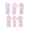 Набор из 6 розовых закрытых насадок с шипами TICKLER JELLY SLEEVE SET