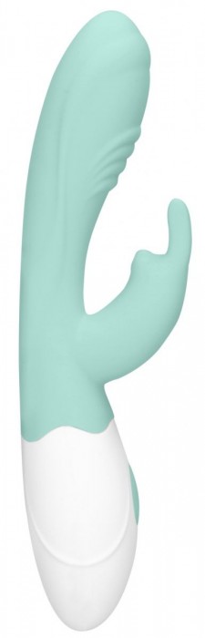 Зеленый вибратор Juicy Rabbit со стимулятором клитора - 19,5 см.