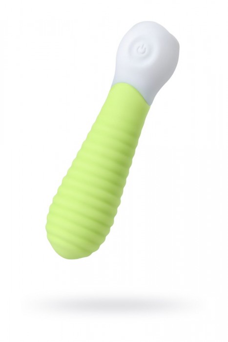 Лаймовый мини-вибратор S-HANDE MINI 2 с ребрами - 11,8 см.