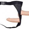 Телесный страпон с вагинальной пробкой Double Dong Strap-On - 19 см.