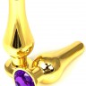 Золотистая удлиненная анальная пробка с фиолетовым кристаллом - 11,5 см.