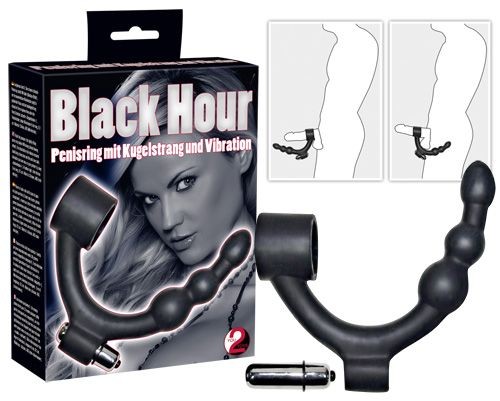 Эрекционное кольцо с вибрацией и анальным стимулятором Black Hour Penisring