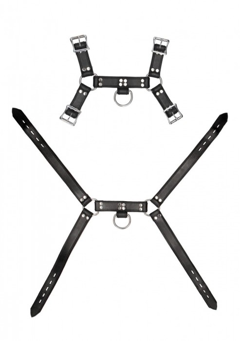 Черная мужская портупея Leather Male Chest Harness с кольцами