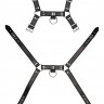 Черная мужская портупея Leather Male Chest Harness с кольцами