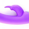Фиолетовый вибратор с клиторальным стимулятором TRI RABBIT - 20 см.