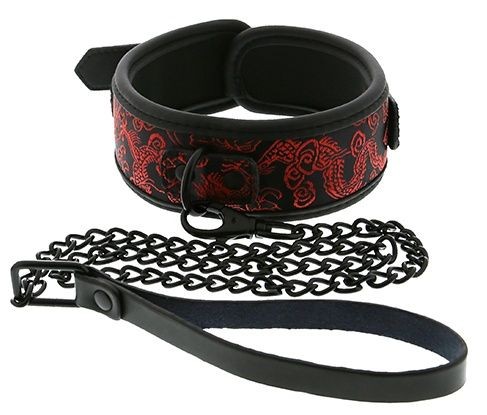 Красно-черный ошейник с поводком COLLAR   LEASH