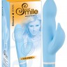 Голубой вибратор Smile Dolphin с клиторальным отростком - 16 см.
