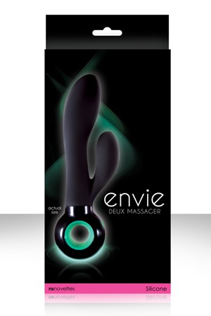 Черный вибратор со стимулятором клитора ENVIE DEUX - 19,5 см.