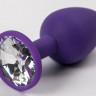 ,Фиолетовая силиконовая анальная пробка с прозрачным стразом - 7,1 см.