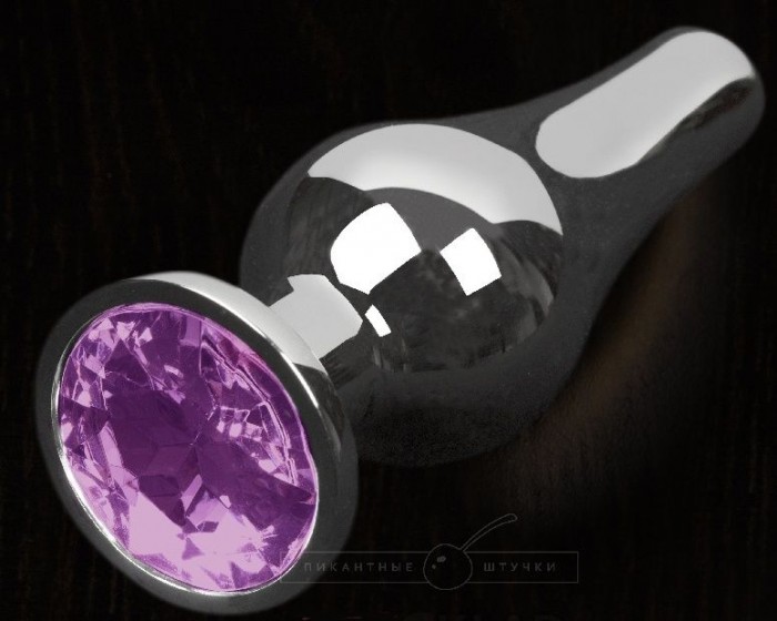 Серая анальная пробка с фиолетовым кристаллом - 12 см.