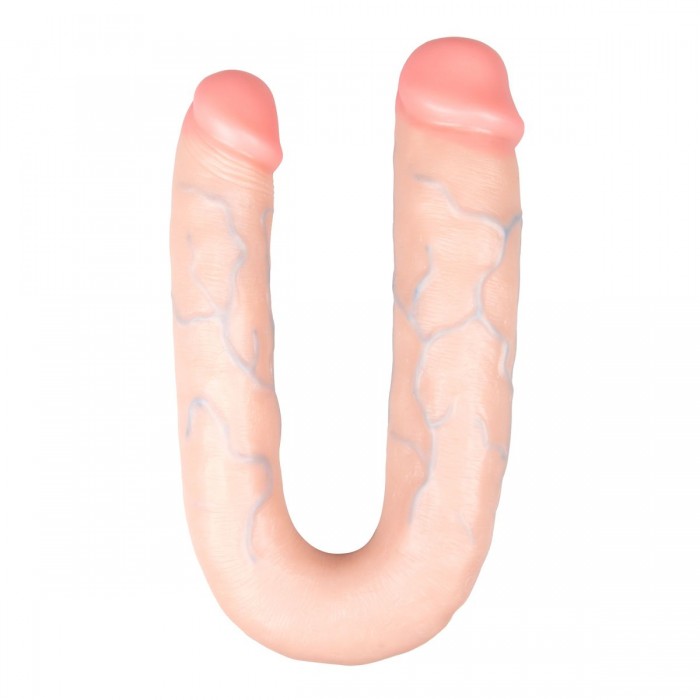 Телесный U-образный фаллоимитатор Easytoys Double Dong - 22 см.