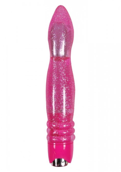 Розовый блестящий вибромассажер Starlight Gems Vela Vibrating Massager - 23,5 см.