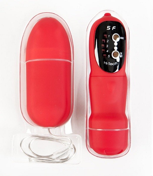 Красный мини-вибратор в форме яйца с пультом ДУ
