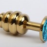 Золотистая рифлёная пробка с голубым стразом - 8,2 см.