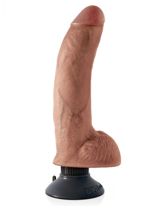 Кофейный виброфаллос со съемной присоской 9  Vibrating Cock with Balls - 22,9 см.