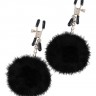 Чёрные меховые шарики на зажимах POM POM NIPPLE CLAMPS