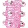 Розовая насадка на пенис Crystal sleeve с шариками и пупырышками - 5,5 см.