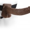 Коричневый фаллопротез с вибрацией 9  Vibrating Hollow Strap-On with Balls - 24 см.