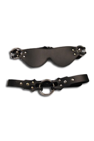 Чёрная кожаная маска и кляп-рамка  Eye mask   ring gag