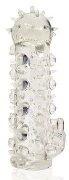 Закрытая прозрачная насадка Crystal sleeve с усиками и пупырышками - 13,5 см.
