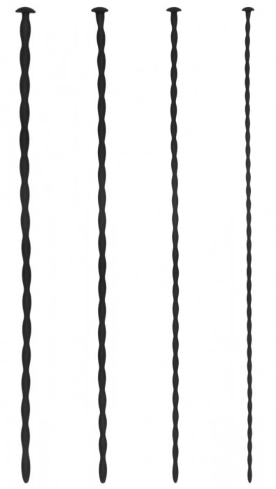 Набор из 4 черных стимуляторов уретры Spiral Screw Plug Set