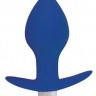 Синяя коническая анальная вибровтулка с ограничителем - 8 см.