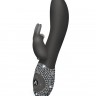 Чёрный вибромассажёр с клиторальным отростком и отделанной стразами рукоятью The Classic Rabbit - 22 см.