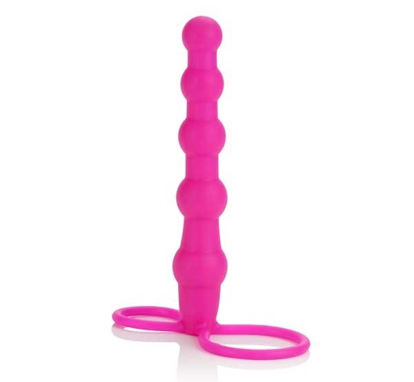 Розовый страпон на пенис Silicone Love Rider Beaded Dual Penetrator
