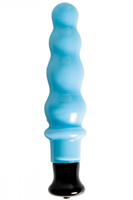 Голубой стеклянный вибратор-ёлочка - 17,5 см.