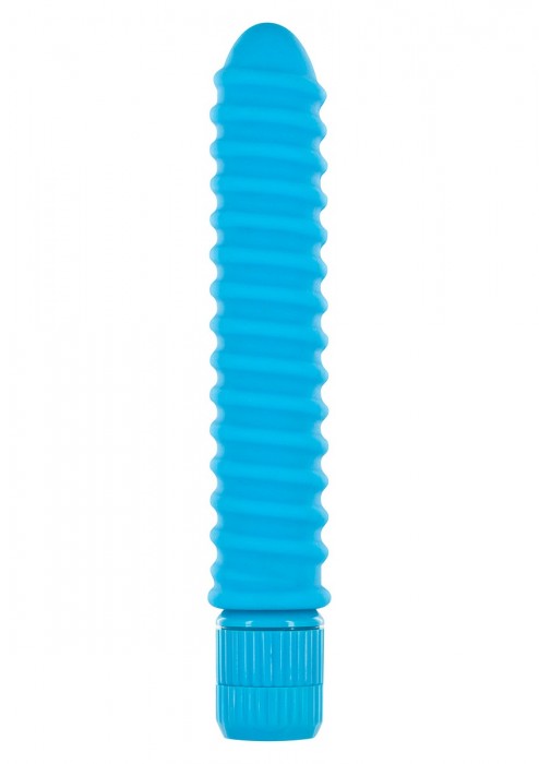 Синий вибромассажер FUNKY RIBBED VIBE - 15 см.