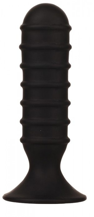 Чёрный силиконовый анальный массажер MENZSTUFF RIBBED TORPEDO DONG - 13 см.
