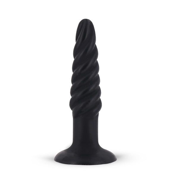 Анальная пробка со спиралевидным рельефом MENZSTUFF SPIRAL PLUG BLACK - 11,5 см.