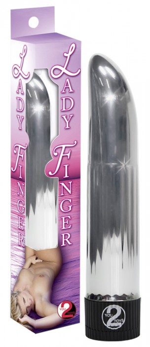 Серебристый вибратор  Ladyfinger со скошенным кончиком - 13 см.