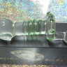 Стеклянная анальная пробка с ручкой и зелёной спиралью - 15 см.