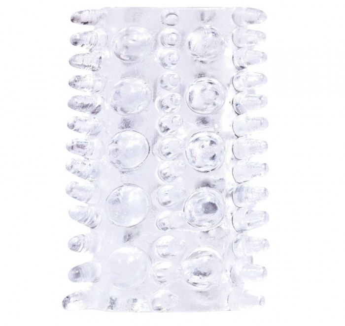 Прозрачная насадка на пенис с шипами и шишечками BASICX TPR SLEEVE CLEAR 0.7INCH