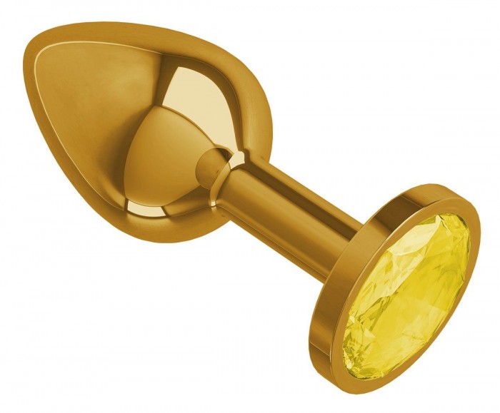 Золотистая конусовидная анальная пробка с желтым кристаллом - 7 см.