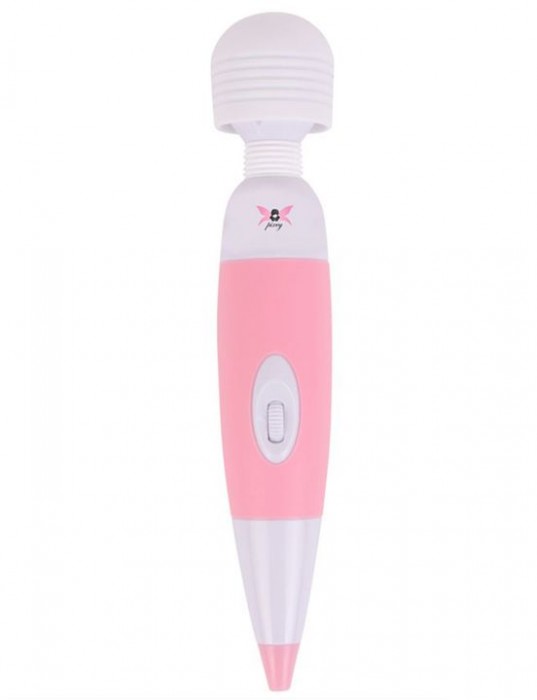 Бело-розовый, работающий от сети вибромассажёр Pixey Wand Mini Pink Edition - 25 см.