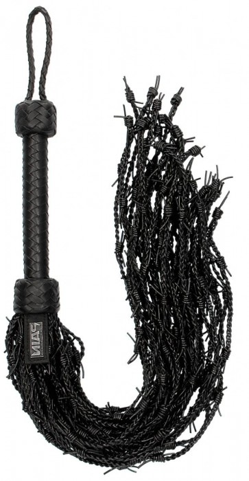 Черная многохвостая плетеная плеть Leather Barbed Wire Flogger - 77 см.