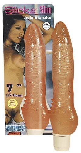 Вибратор Slick   Slim с блёстками и клиторальными шипами - 17,8 см.