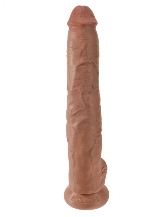 Кофейный фаллоимитатор-гигант 14  Cock with Balls - 37,5 см.