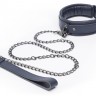 Тёмно-синий кожаный ошейник с поводком DARKER LIMITED COLLECTION COLLAR   CHAIN